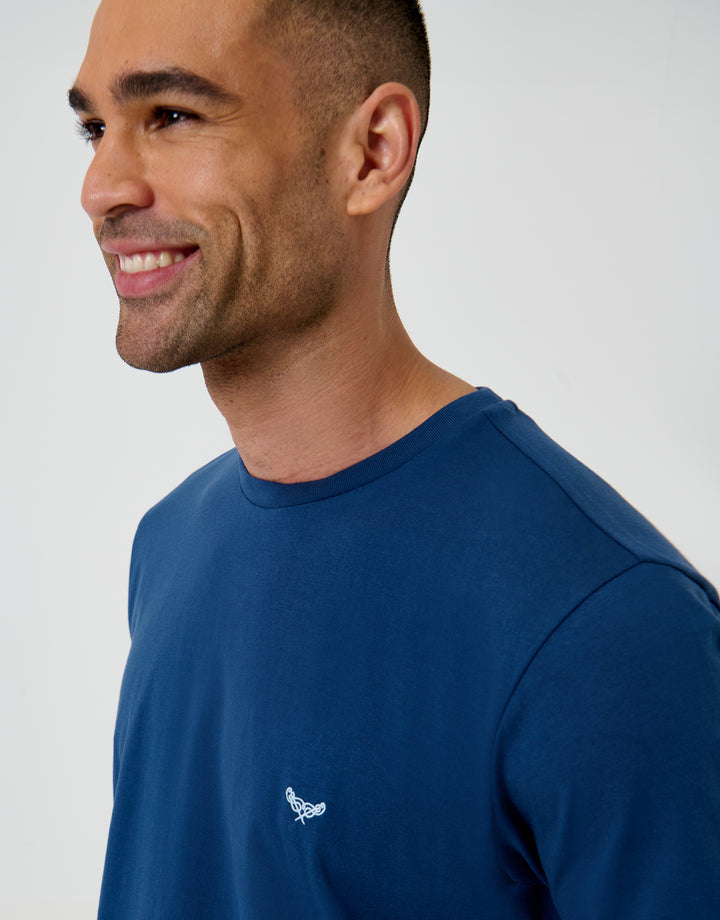 Threadbare T-Shirt & Shorts Pyjama Set in Blue Check - neckline close up