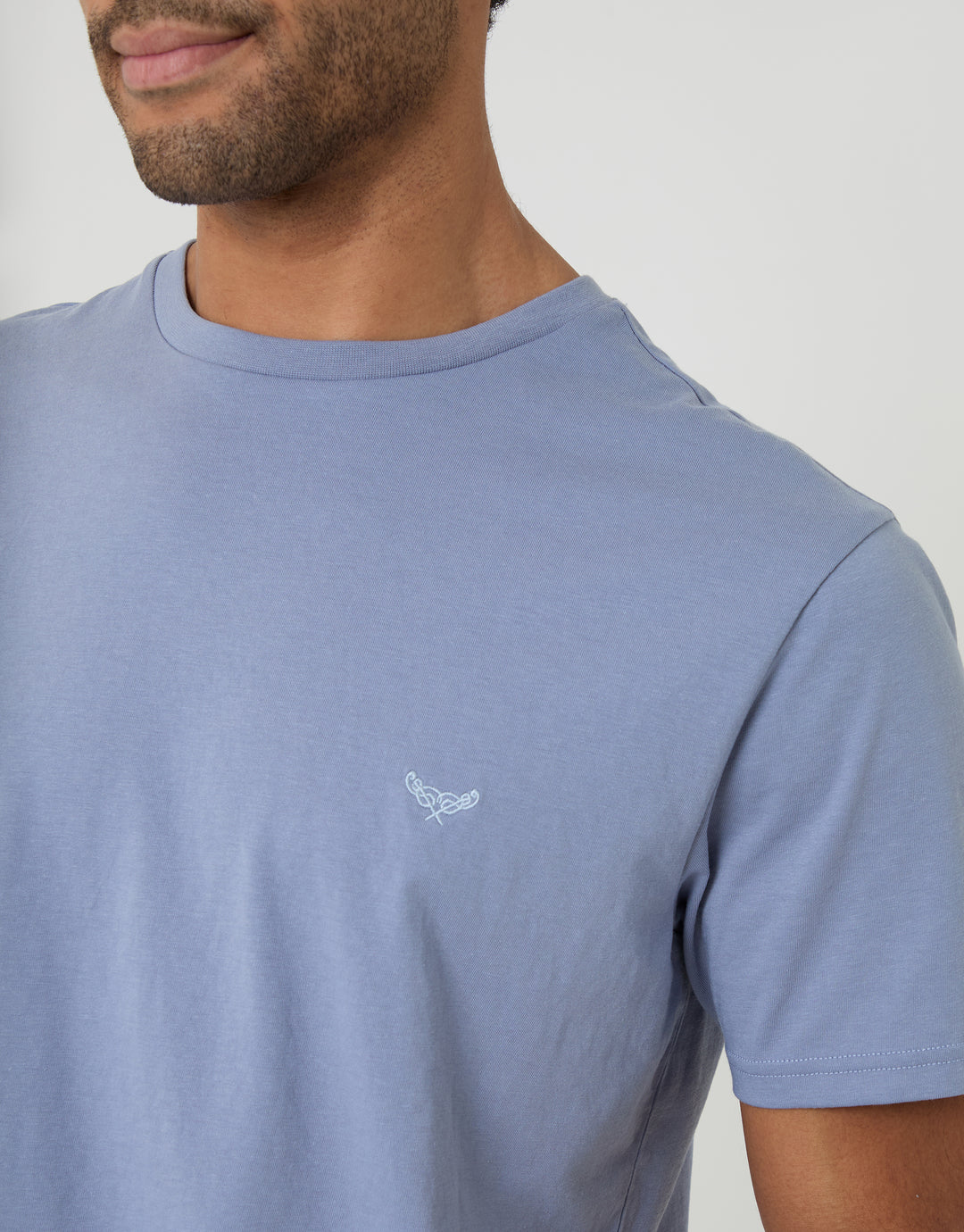 Threadbare Pyjama T-Shirt & Shorts Set in Light Blue Stripe - front view close up