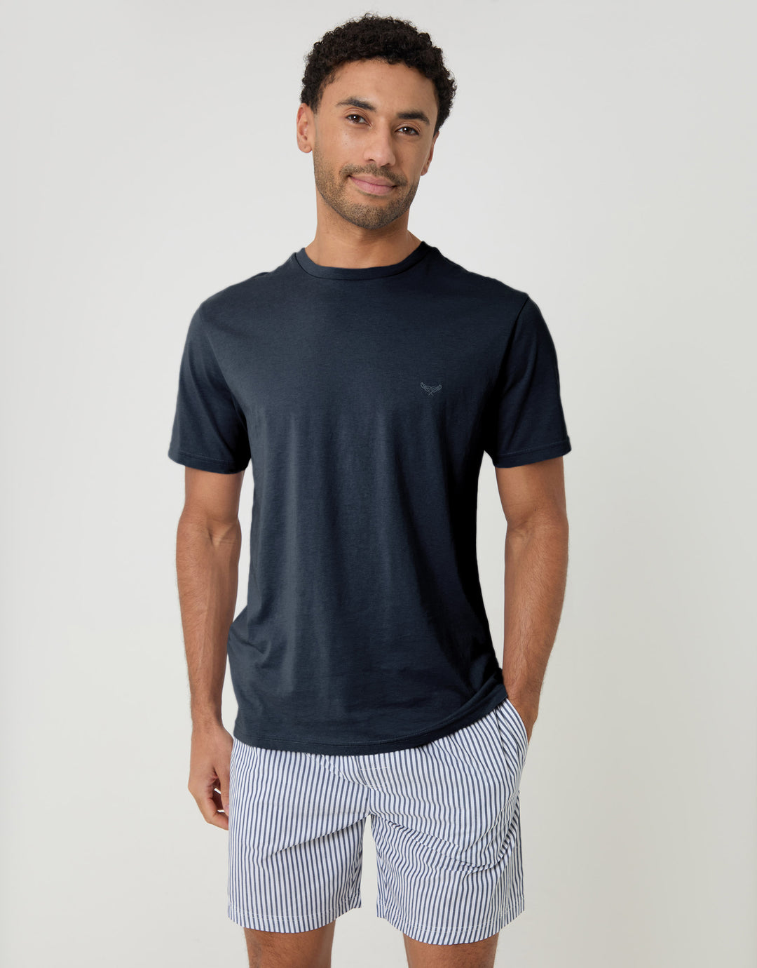 Threadbare Pyjama T-Shirt & Shorts Set in Navy - front view