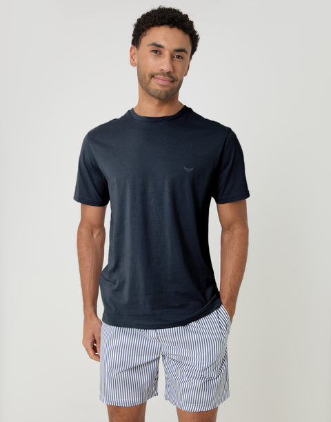 Threadbare Pyjama T-Shirt & Shorts Set in Navy - front view
