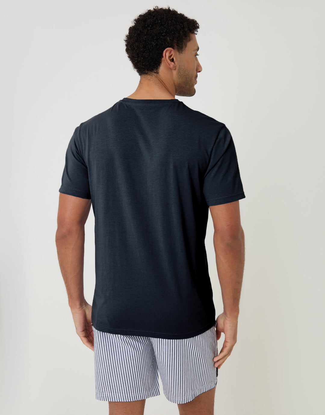 Threadbare Pyjama T-Shirt & Shorts Set in Navy - back view