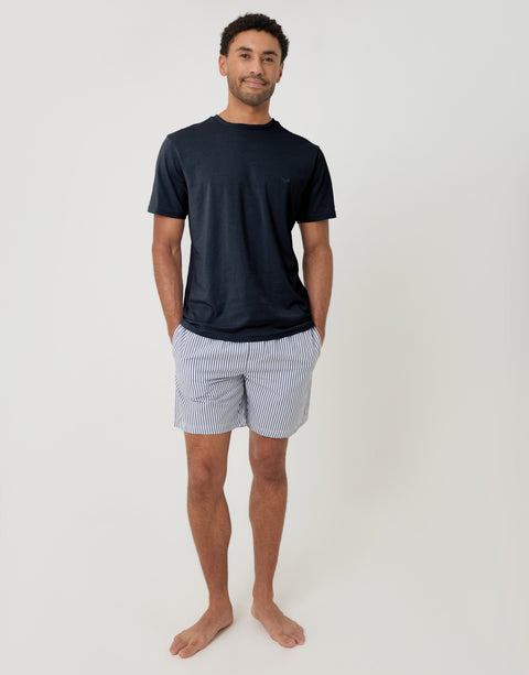 Threadbare Pyjama T-Shirt & Shorts Set in Navy - full body