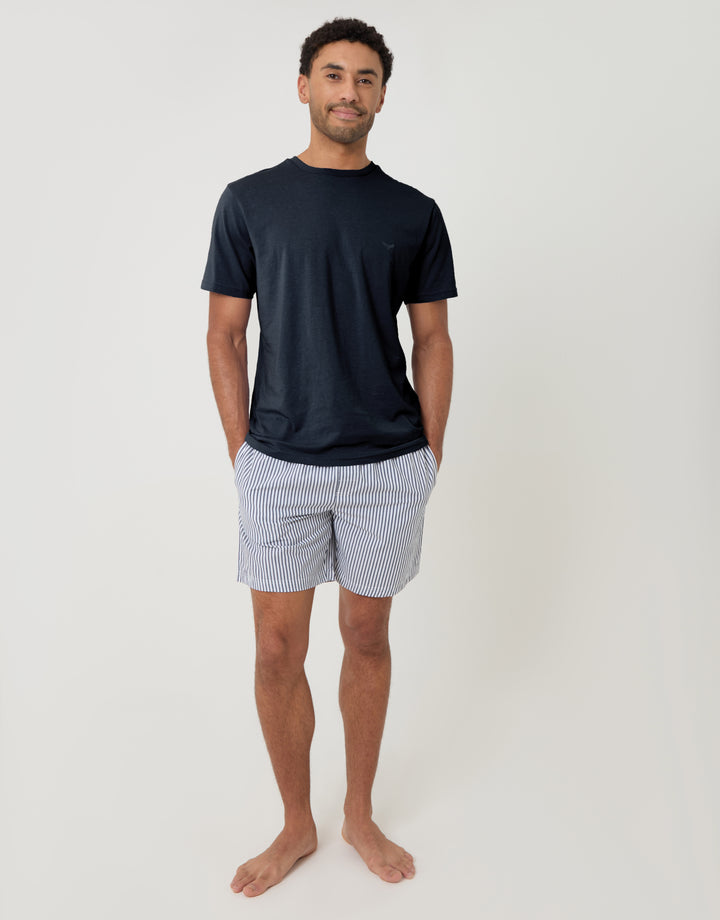 Threadbare Pyjama T-Shirt & Shorts Set in Navy - full body