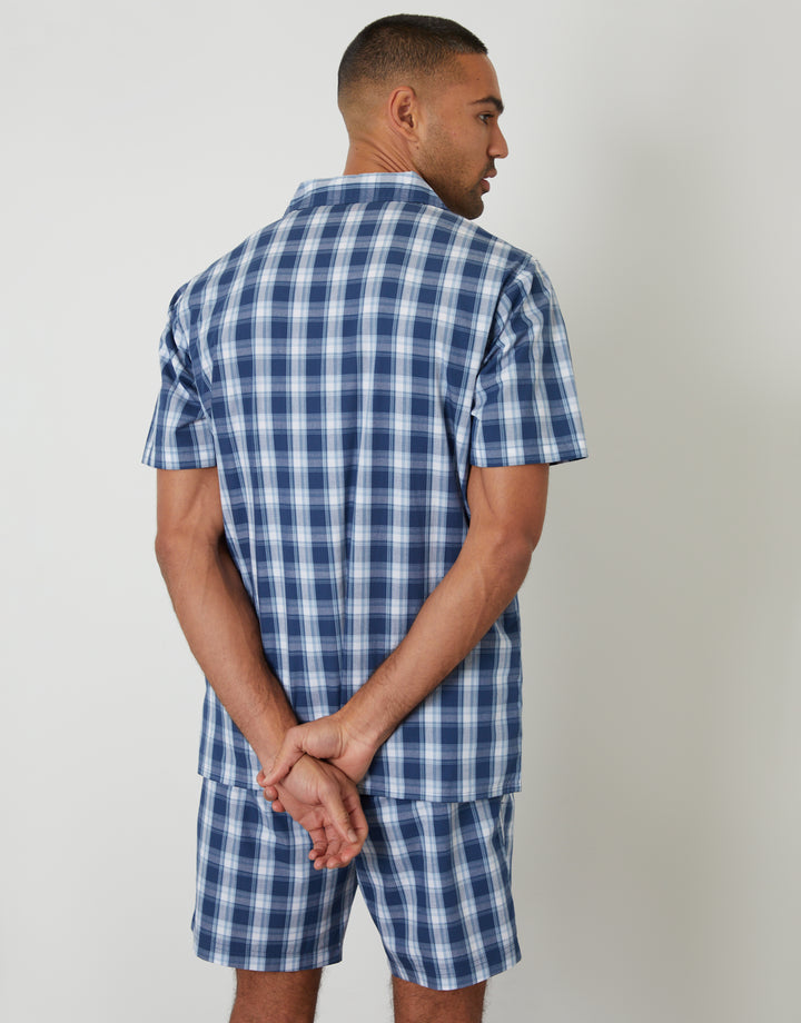 Navy Check Short Sleeve Shirt & Shorts Pyjama Set