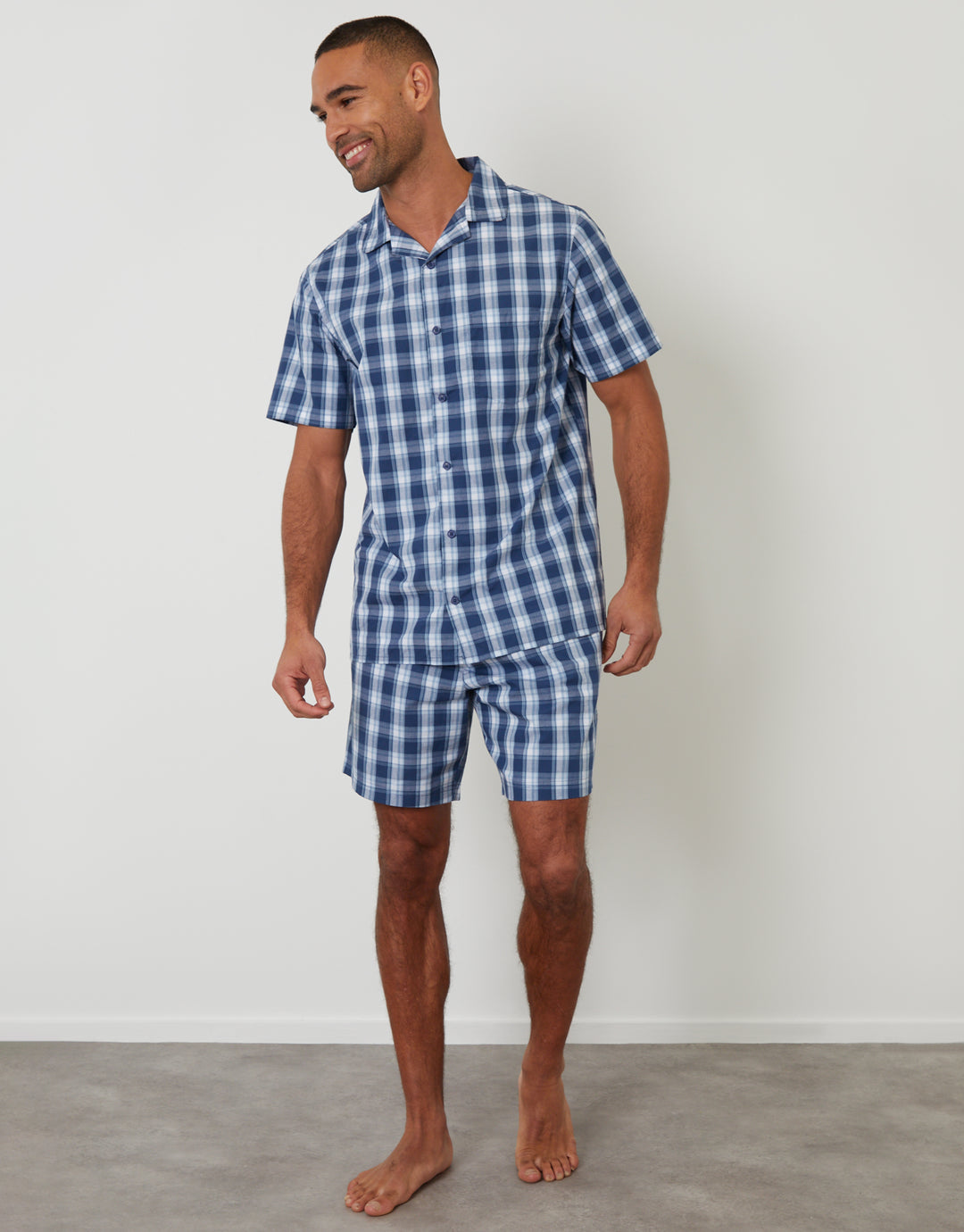 Navy Check Short Sleeve Shirt & Shorts Pyjama Set