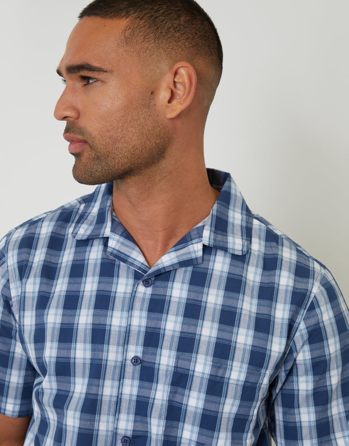 Navy Check Short Sleeve Shirt & Shorts Pyjama Set