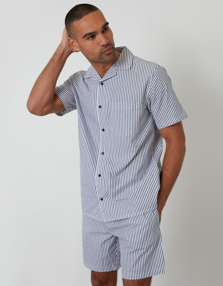 Light Blue Stripe Short Sleeve Shirt & Shorts Pyjama Set