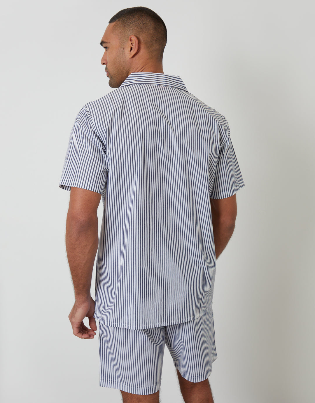 Light Blue Stripe Short Sleeve Shirt & Shorts Pyjama Set