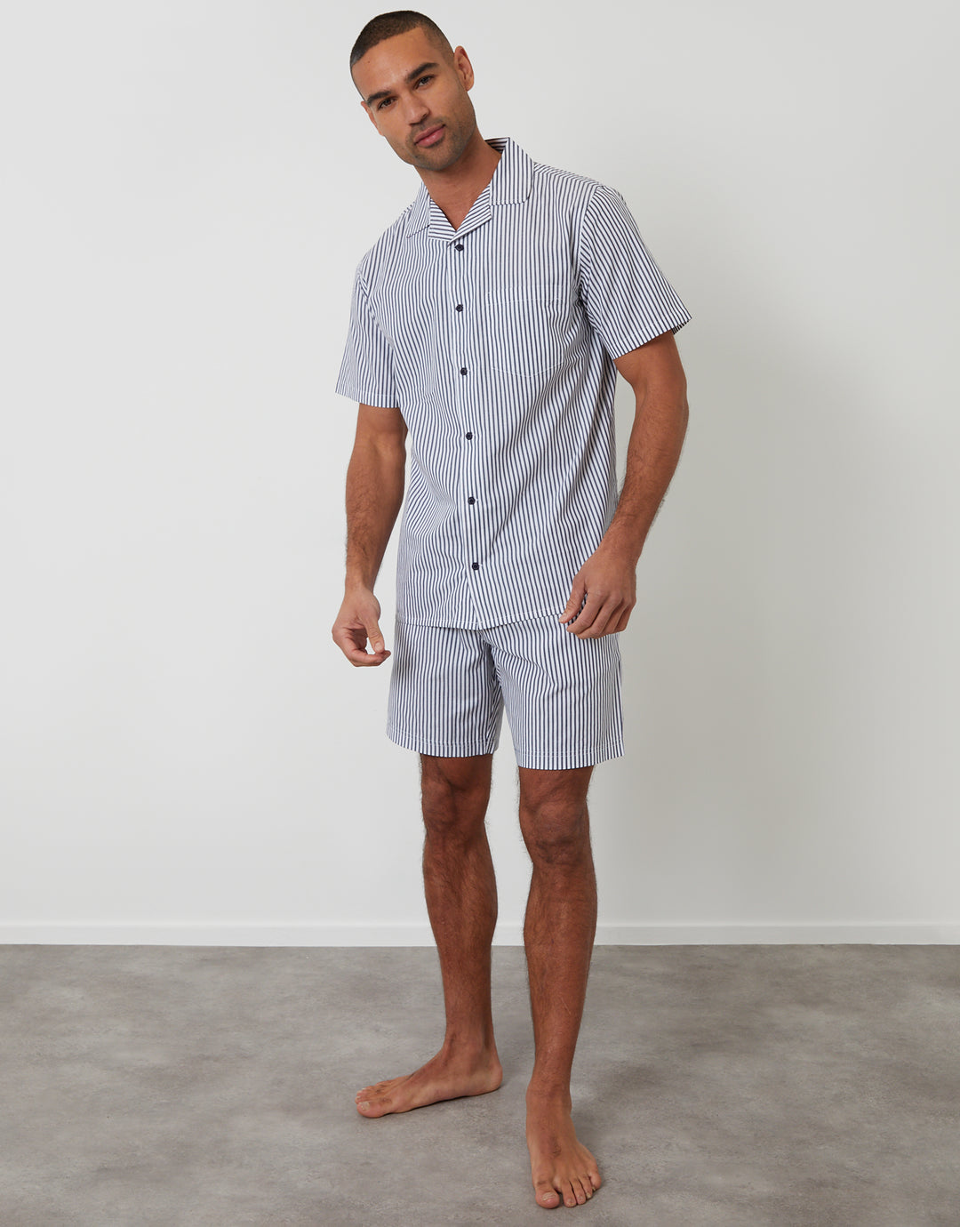 Light Blue Stripe Short Sleeve Shirt & Shorts Pyjama Set