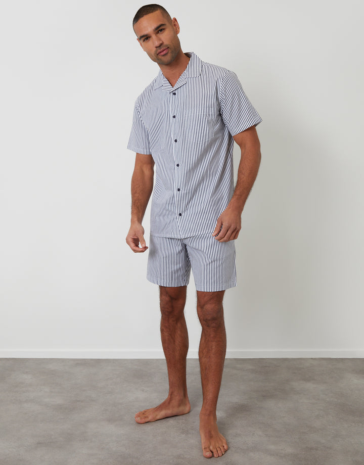 Light Blue Stripe Short Sleeve Shirt & Shorts Pyjama Set