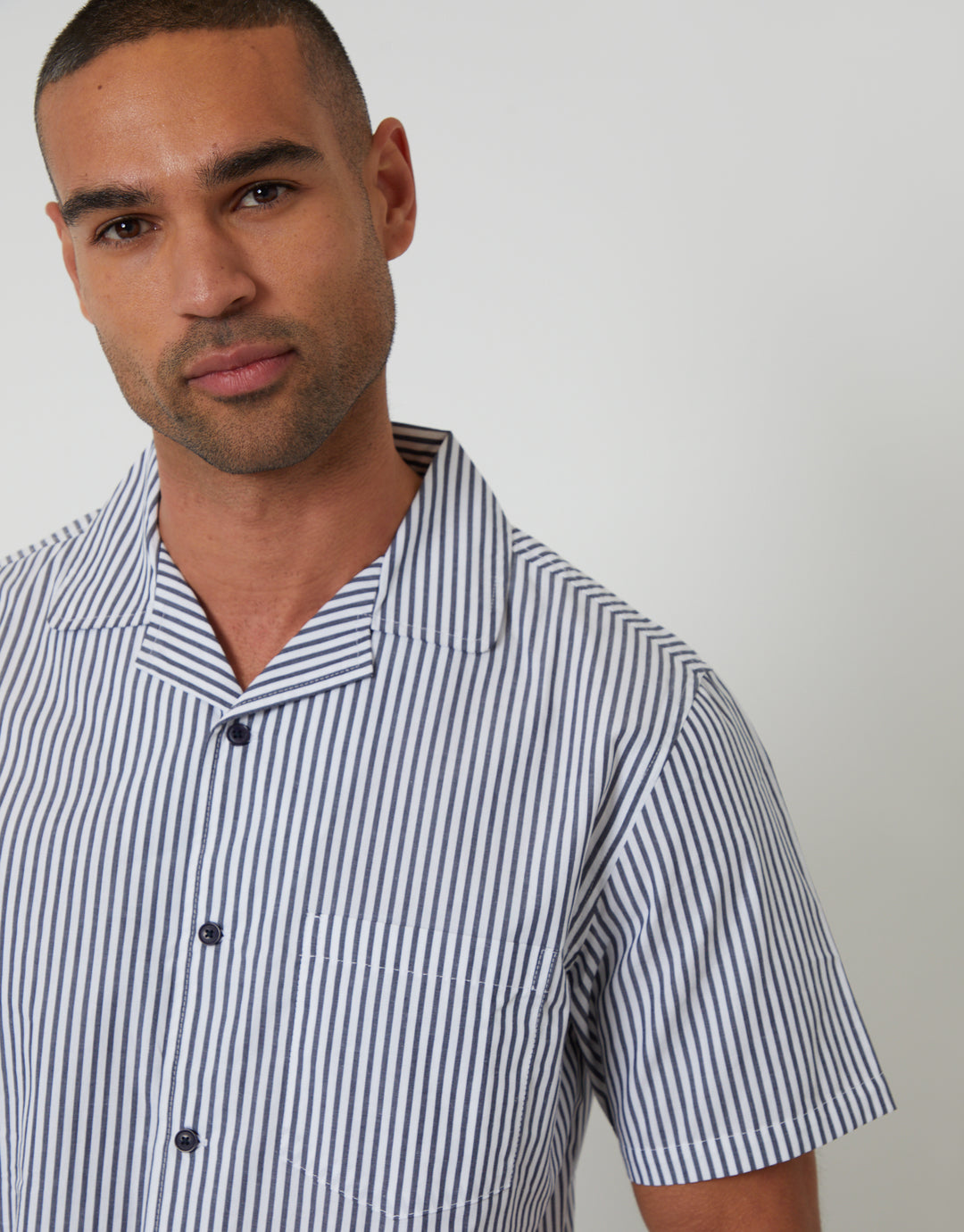 Light Blue Stripe Short Sleeve Shirt & Shorts Pyjama Set