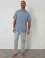 Denim Blue & Ecru Stripe T-Shirt & Bottoms Pyjama Set