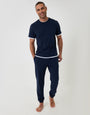 Threadbare Cotton Mock Layer Pyjama Set in Navy - front view