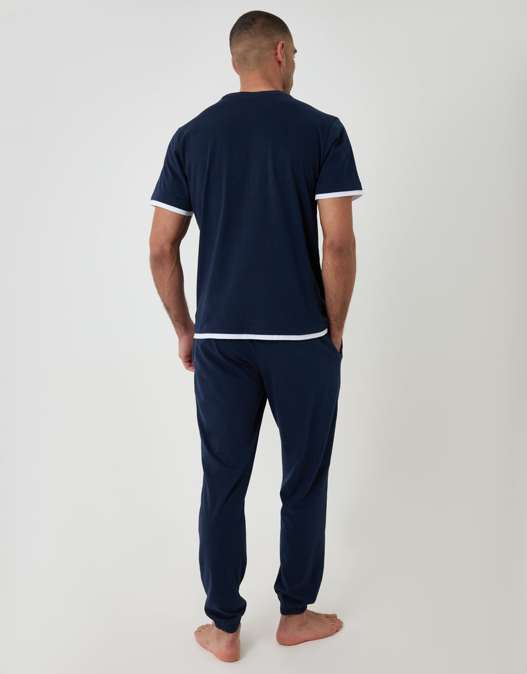 Threadbare Cotton Mock Layer Pyjama Set in Navy - back view