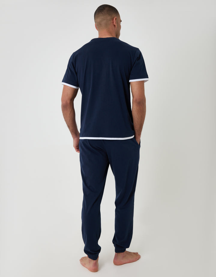 Threadbare Cotton Mock Layer Pyjama Set in Navy - back view