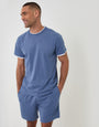 Threadbare Cotton Mock Layer Short Pyjama Set in Denim Blue - front view