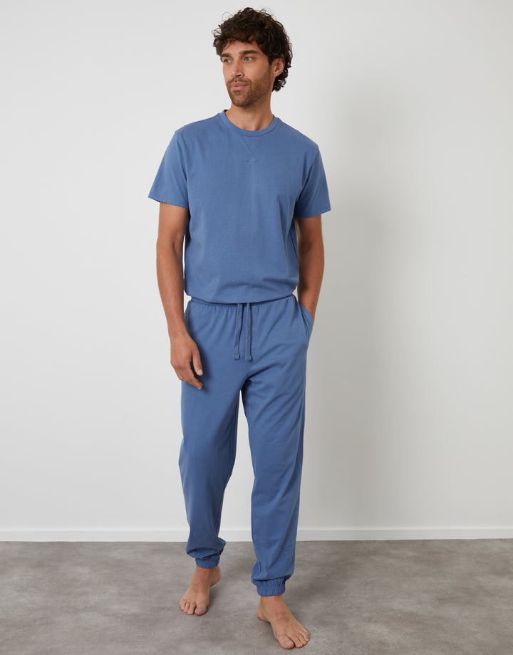 Denim Blue Peached Cotton Pyjama Set (2-Piece Set)