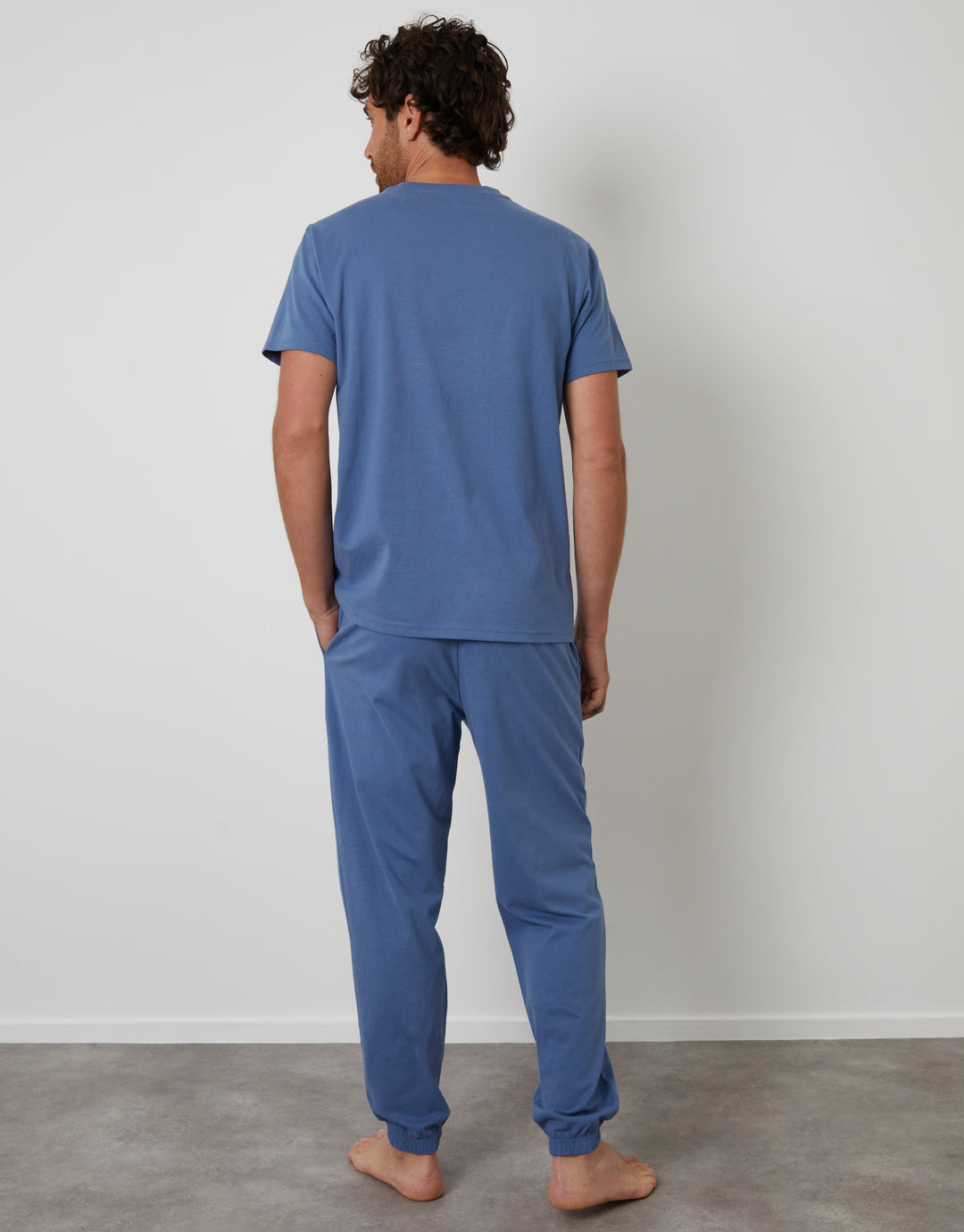 Denim Blue Peached Cotton Pyjama Set (2-Piece Set)