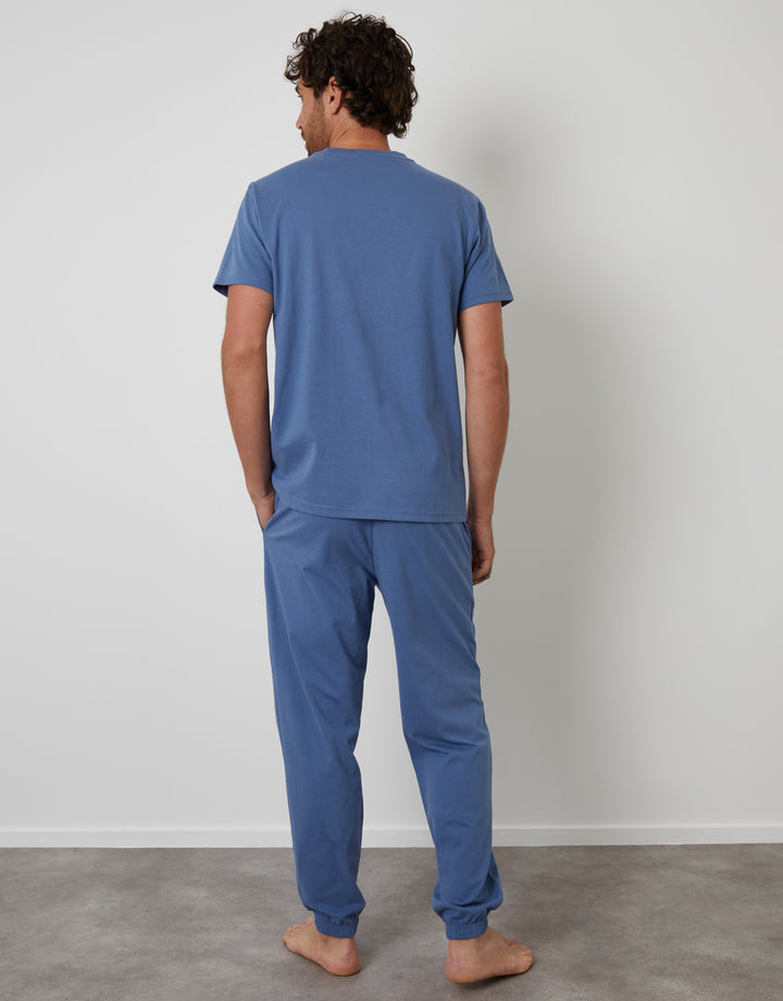 Denim Blue Peached Cotton Pyjama Set (2-Piece Set)