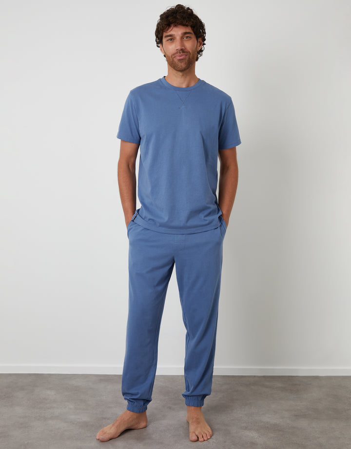 Denim Blue Peached Cotton Pyjama Set (2-Piece Set)