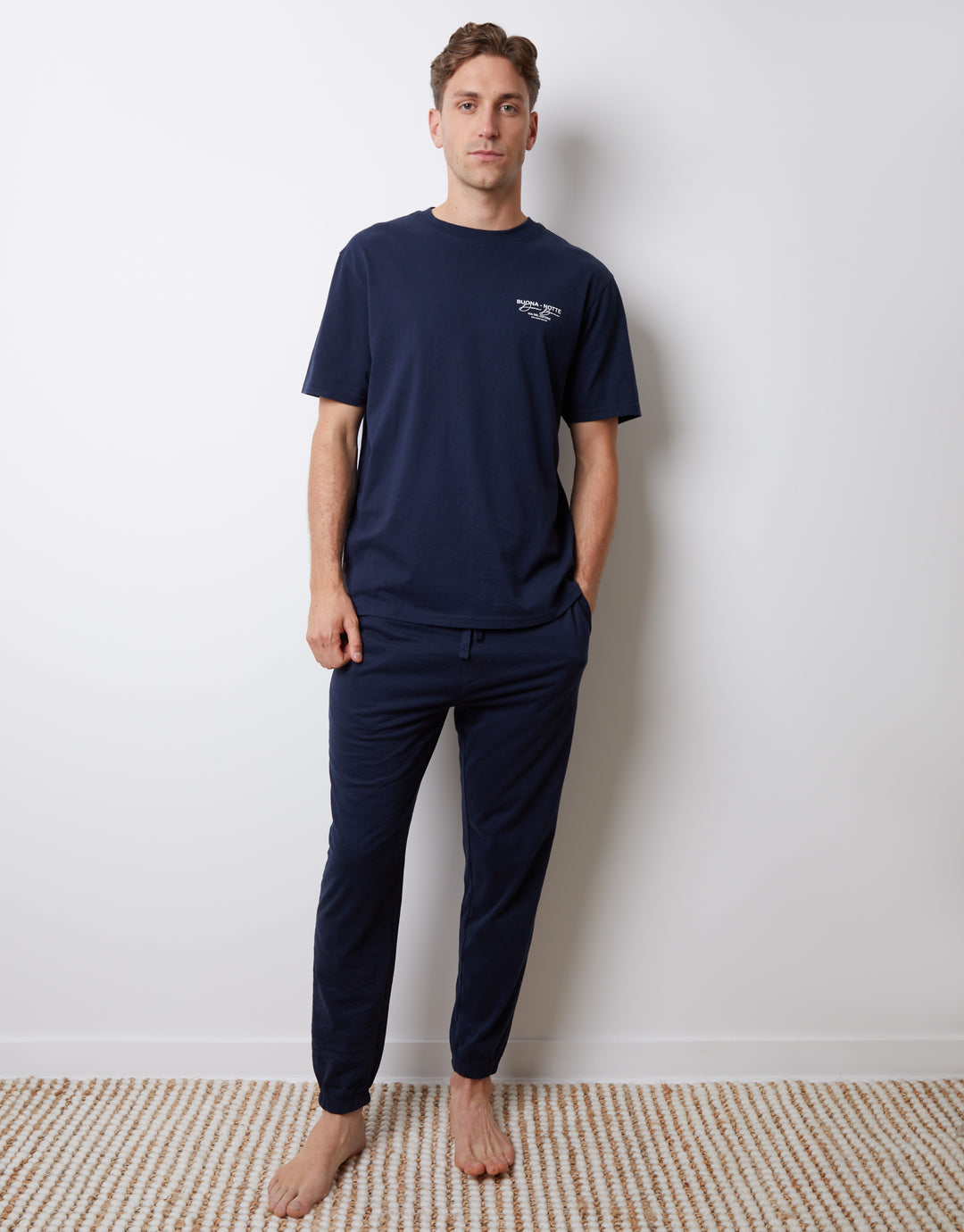 Navy Peached Cotton Graphic Lounge Set (2-Piece Set)