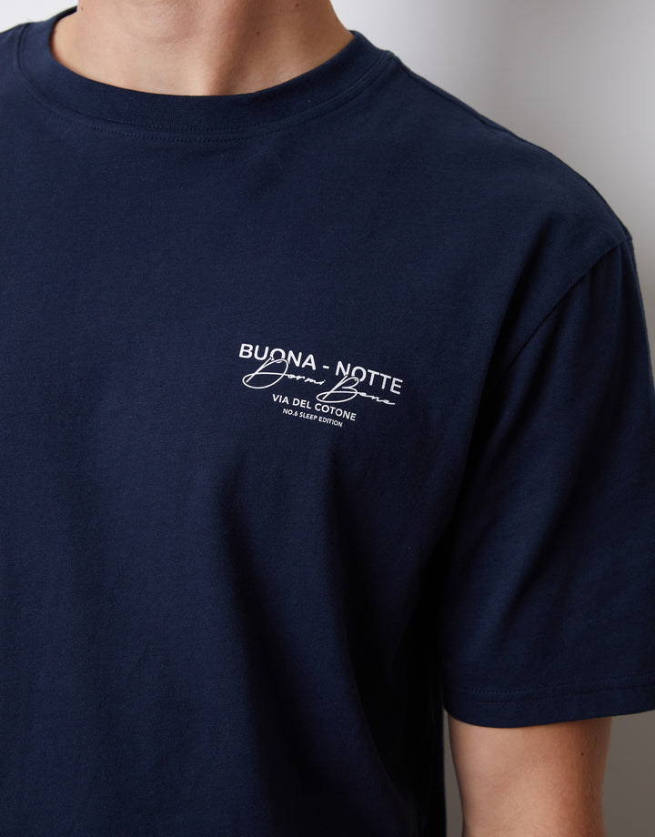 Navy Peached Cotton Graphic Lounge Set (2-Piece Set)