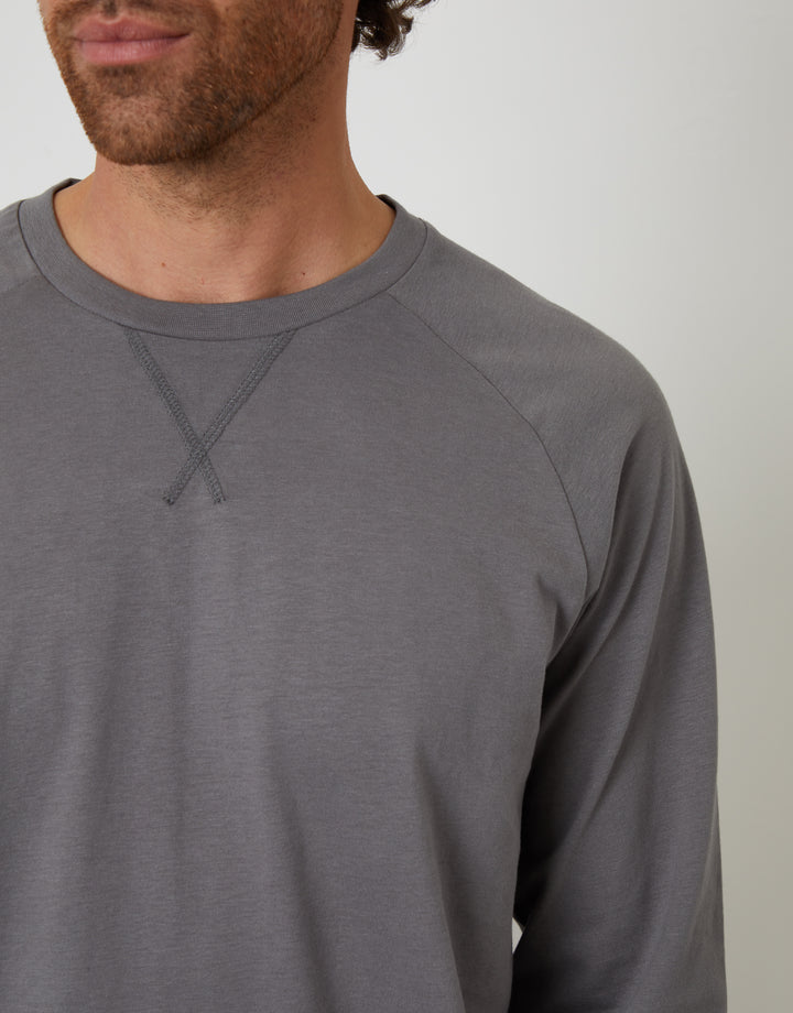 Slate Grey Peached Cotton Long Lounge Set (2-Piece Set)