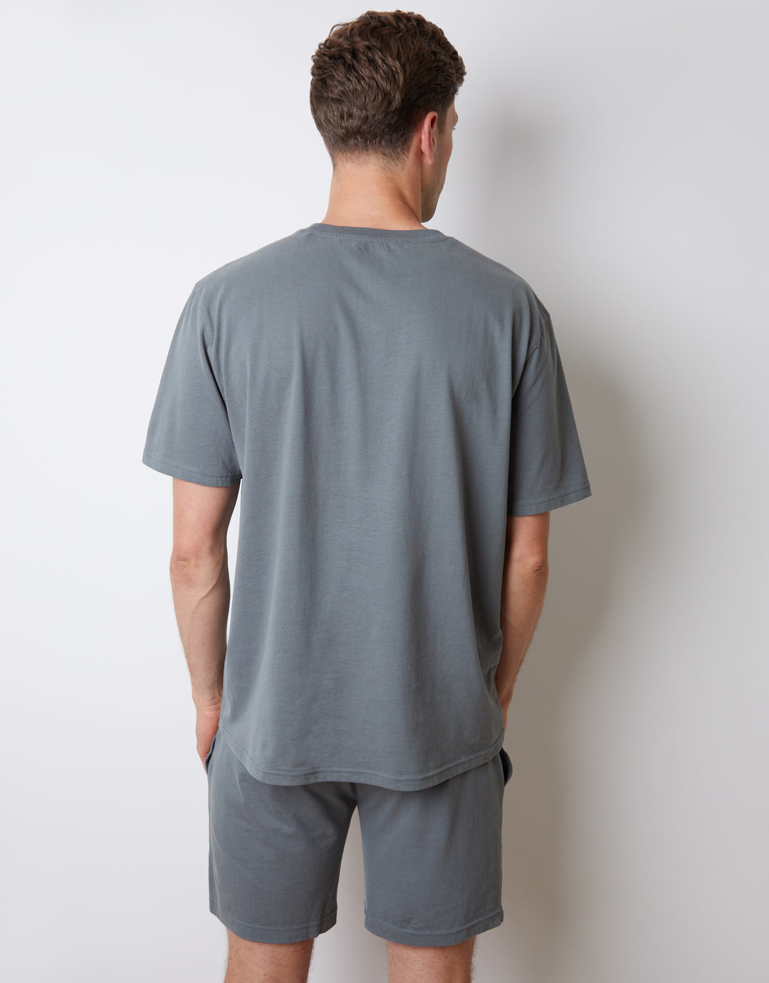 Blue Relaxed Fit Peached Cotton Shortie Lounge Set (2-Piece Set)