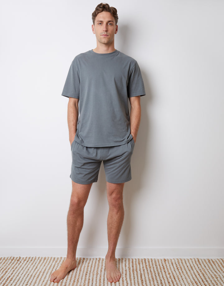 Blue Relaxed Fit Peached Cotton Shortie Lounge Set (2-Piece Set)