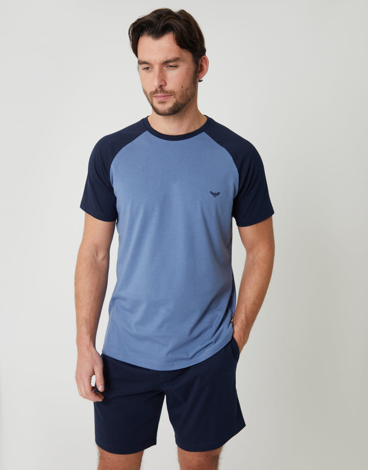 Blue Raglan Short Sleeve Top & Shorts Lounge Set