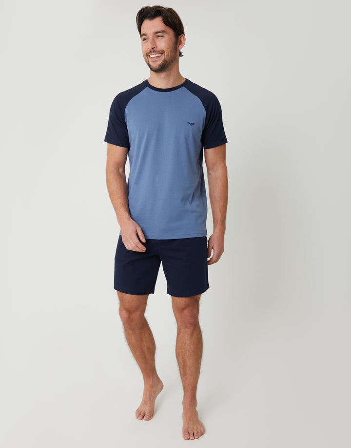 Blue Raglan Short Sleeve Top & Shorts Lounge Set