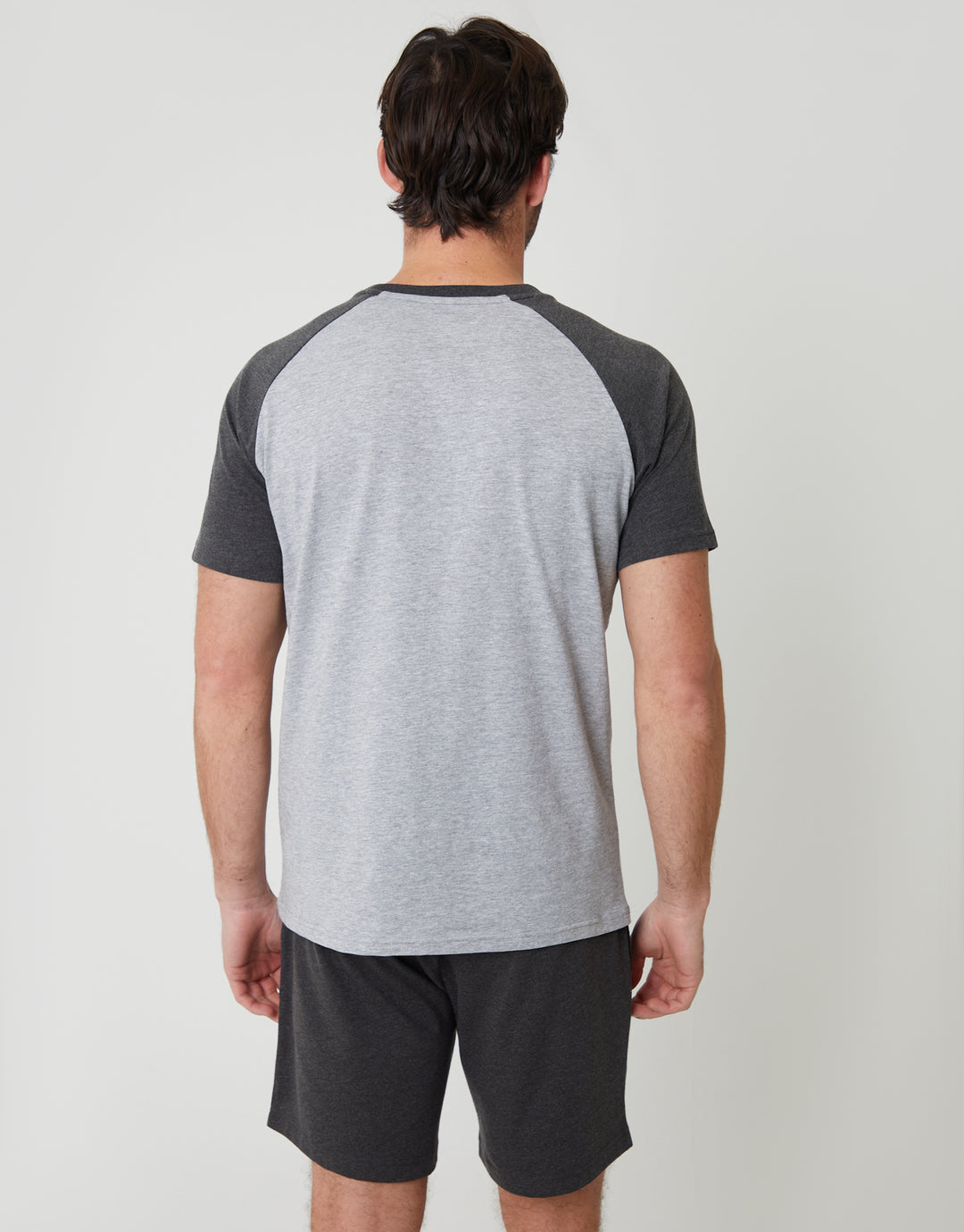 Threadbare Raglan Short Sleeve Top & Shorts Lounge Set in Grey - back view
