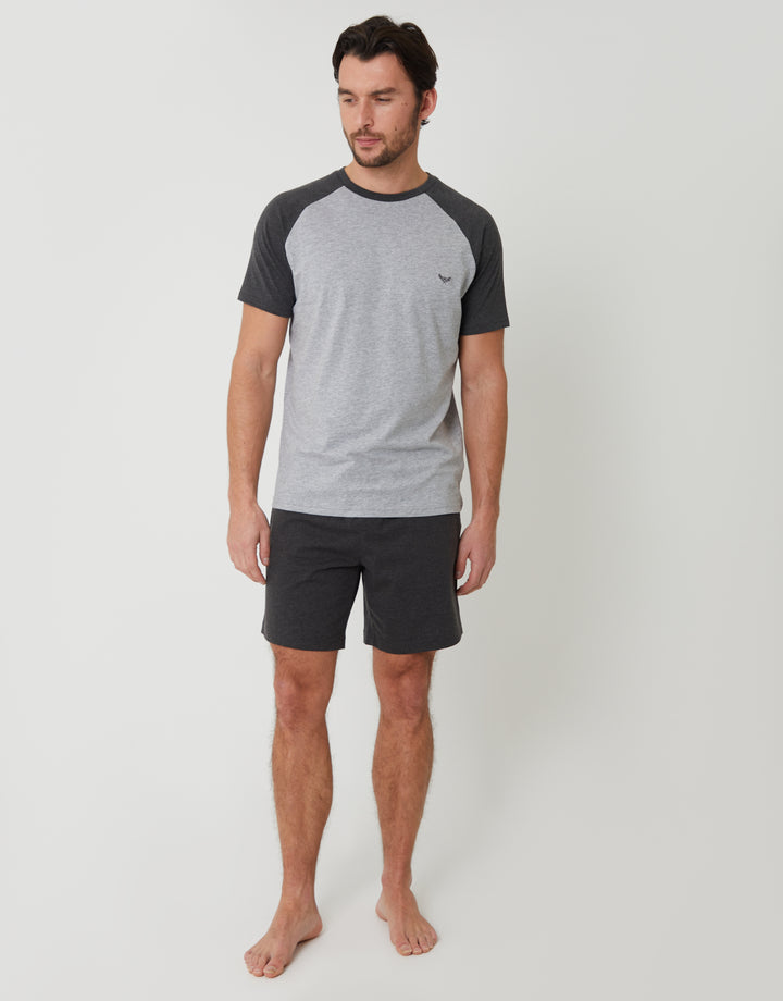 Threadbare Raglan Short Sleeve Top & Shorts Lounge Set in Grey - full body