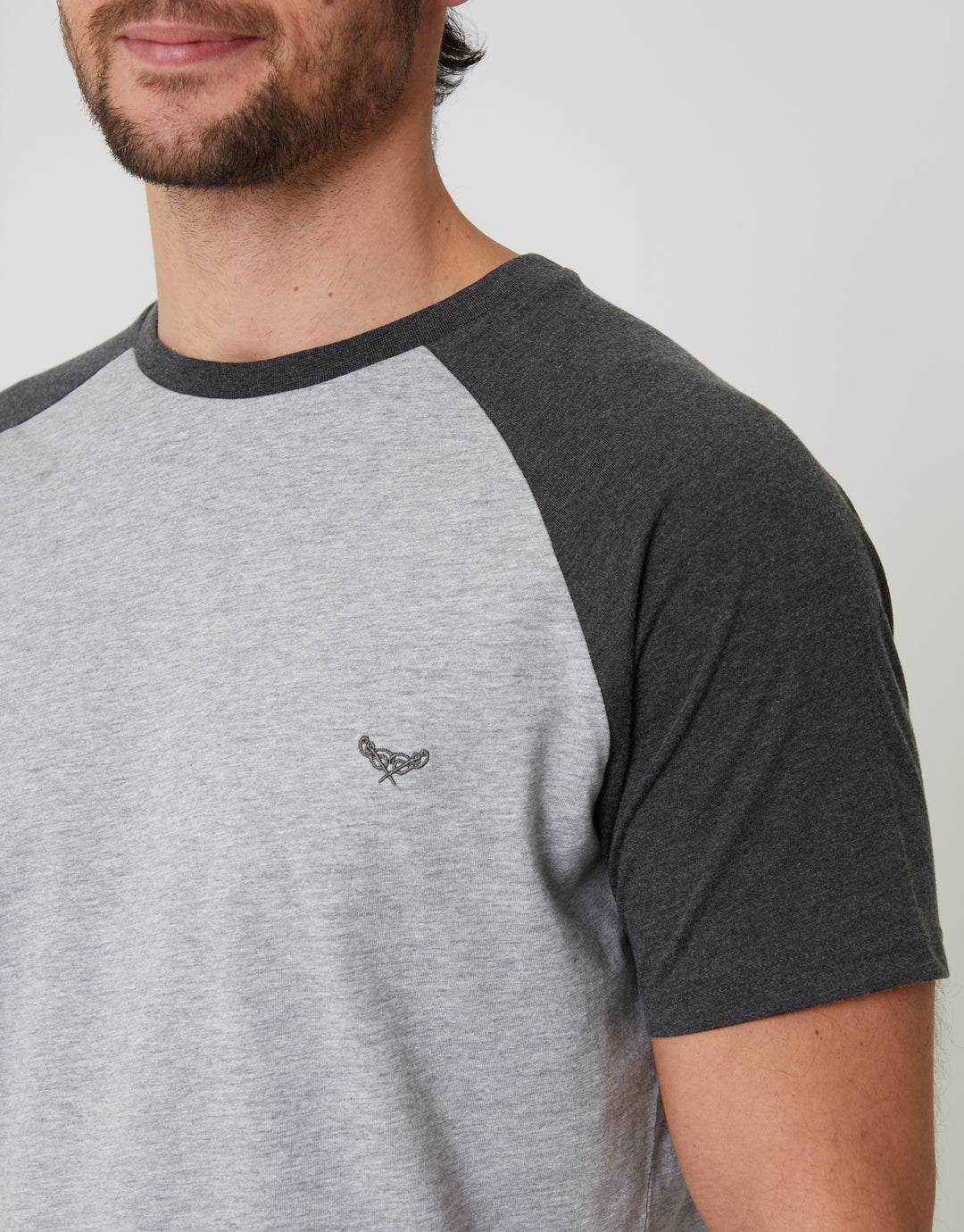 Threadbare Raglan Short Sleeve Top & Shorts Lounge Set in Grey - sleeve close up