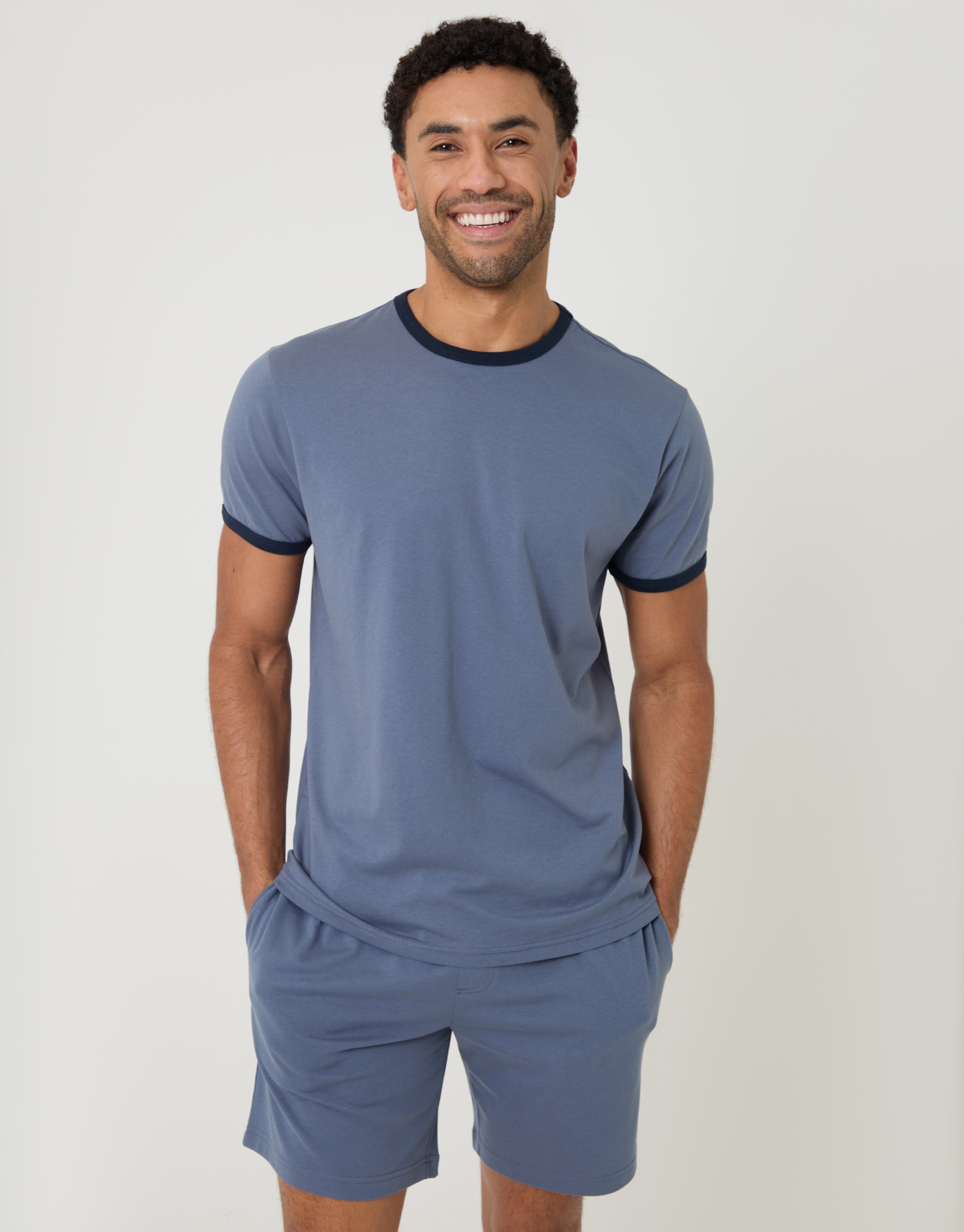 Contrast Binding Short Lounge Set in Blue