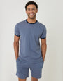 Threadbare Contrast Binding Short Lounge Set in Blue - front view