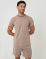 Threadbare Contrast Binding Short Lounge Set in Beige - front view