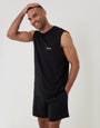 Threadbare Relaxed Fit Sleeveless Short Lounge Set in Black - Front View