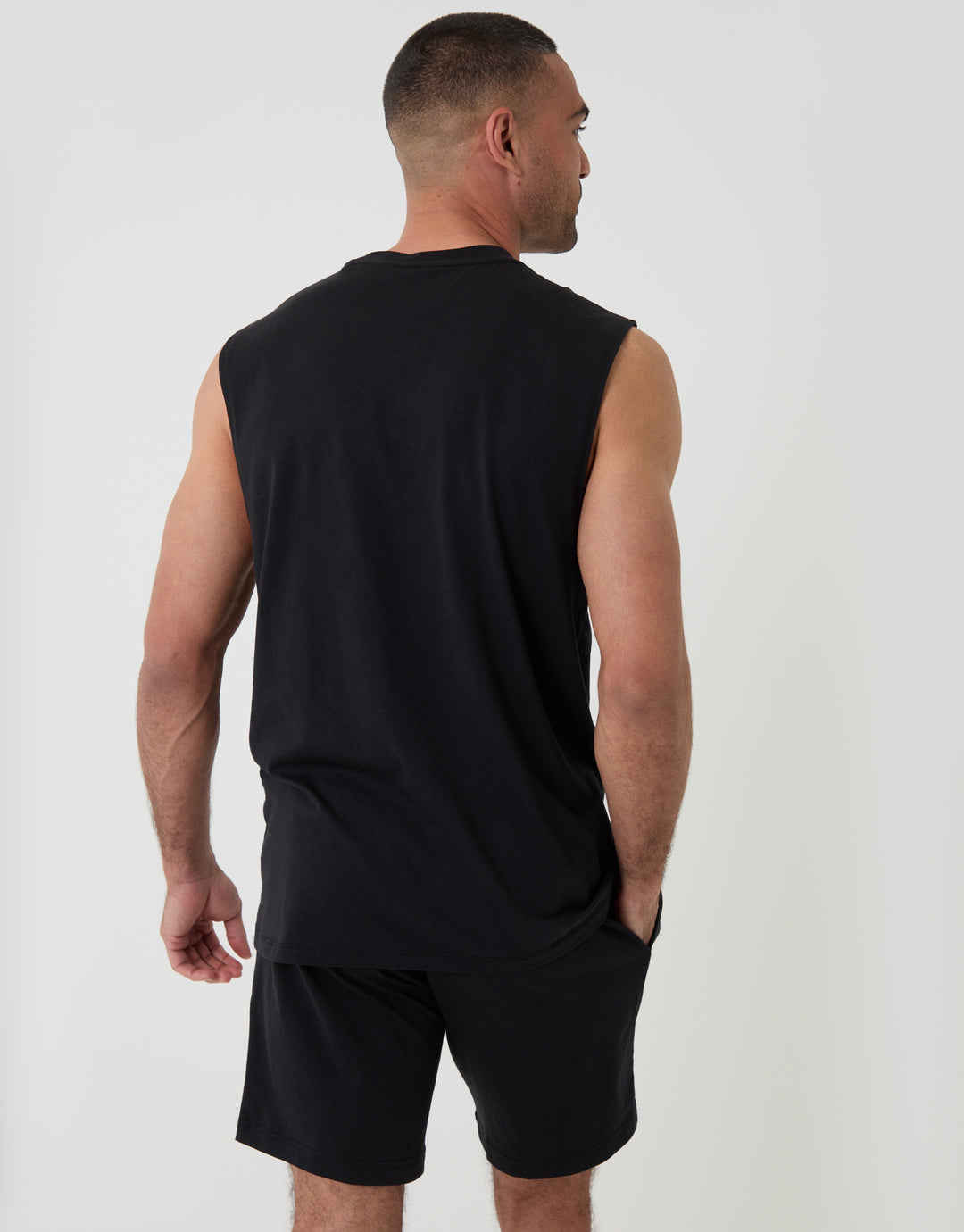 Threadbare Relaxed Fit Sleeveless Short Lounge Set in Black - Back View
