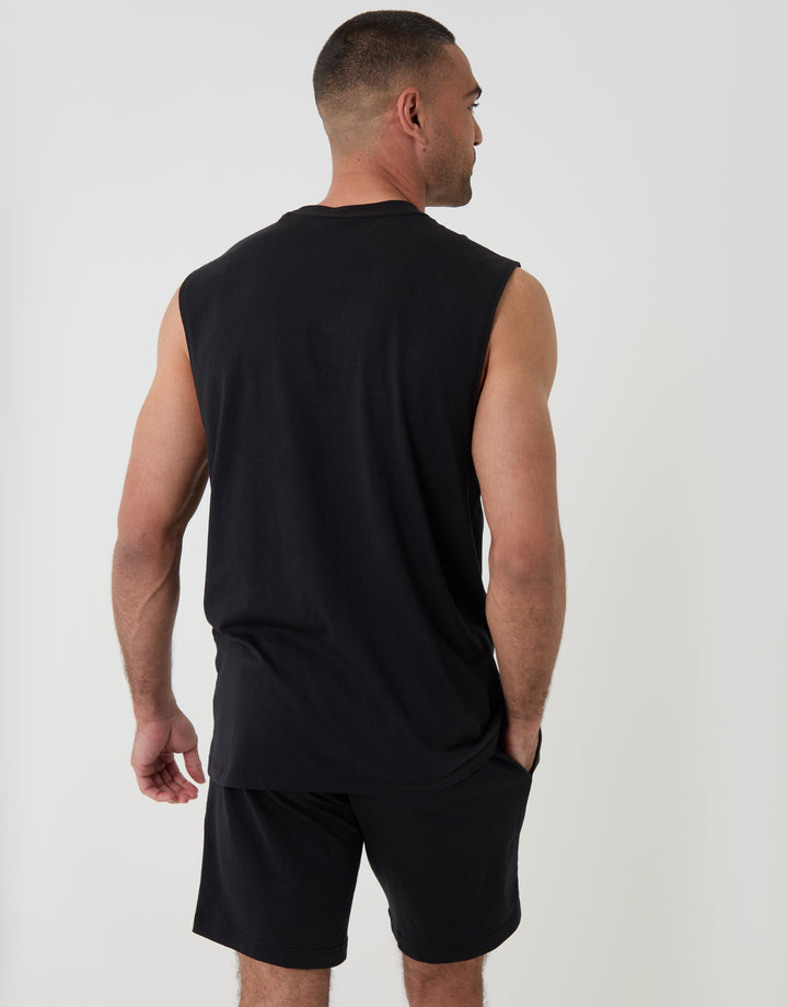 Threadbare Relaxed Fit Sleeveless Short Lounge Set in Black - Back View