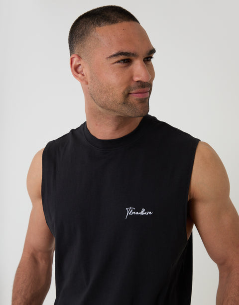 Threadbare Relaxed Fit Sleeveless Short Lounge Set in Black - Close View