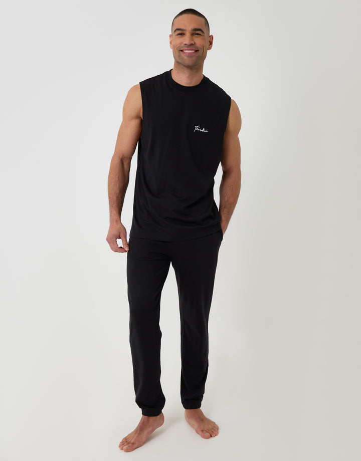 Threadbare Relaxed Fit Sleeveless Lounge Set in Black - full body