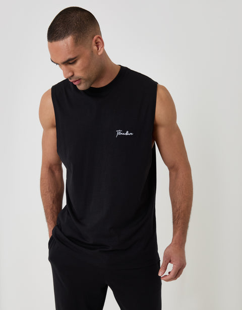 Threadbare Relaxed Fit Sleeveless Lounge Set in Black - front view