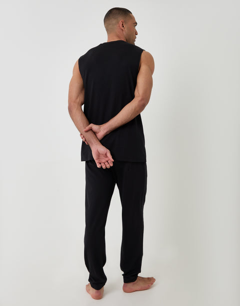 Threadbare Relaxed Fit Sleeveless Lounge Set in Black - back view
