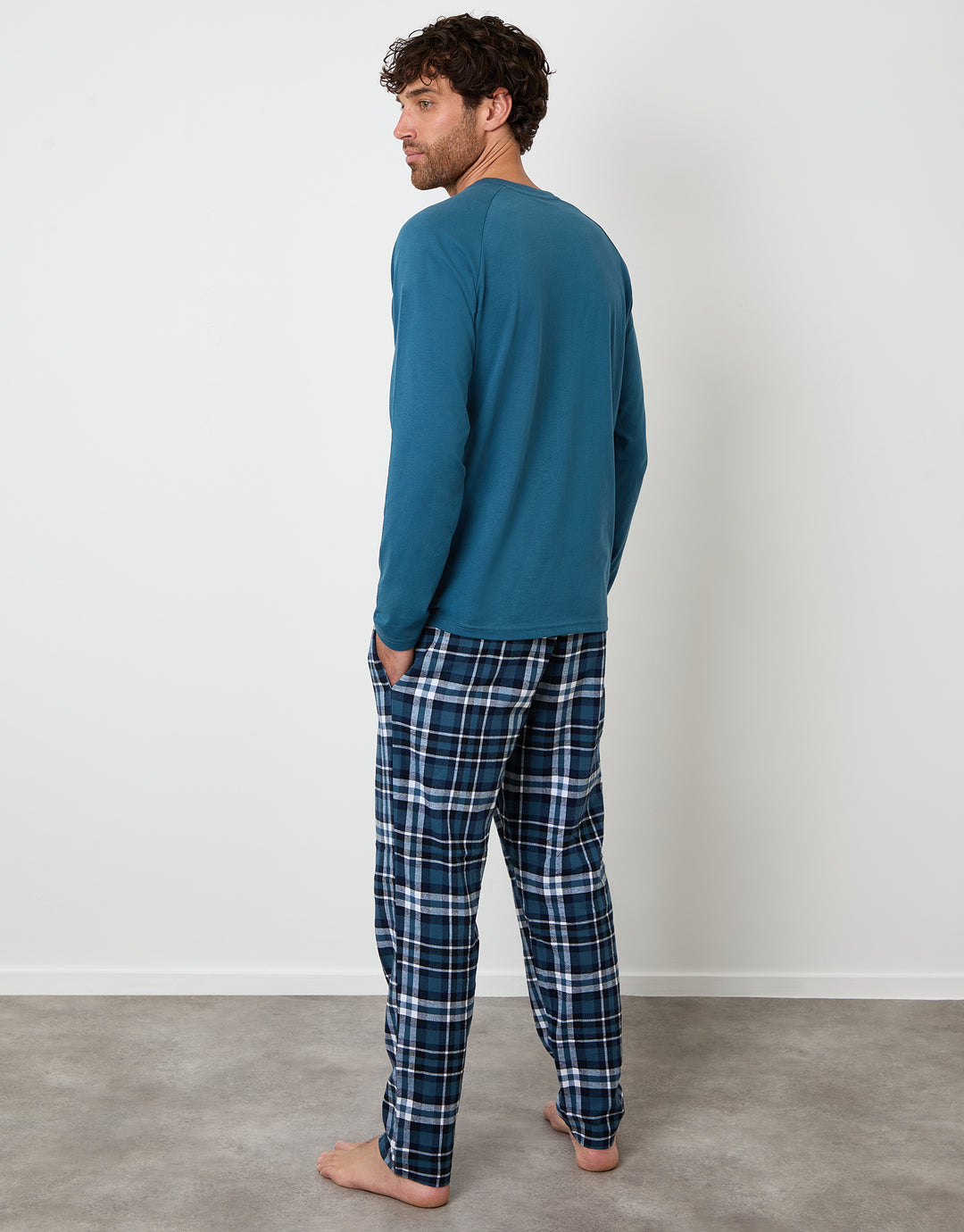 Teal Green & Navy Check Long Pyjama Sweatshirt & Pants (2-Piece Set)