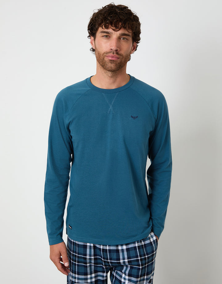 Teal Green & Navy Check Long Pyjama Sweatshirt & Pants (2-Piece Set)