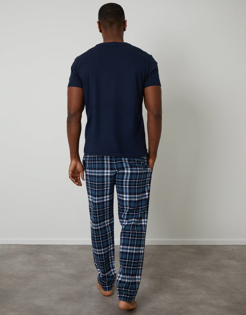 Threadbare Pyjama Set in Navy Check - back view