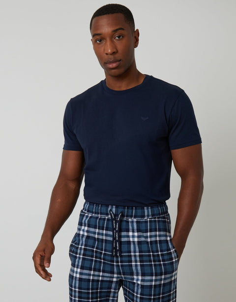 Threadbare Pyjama Set in Navy Check - front view