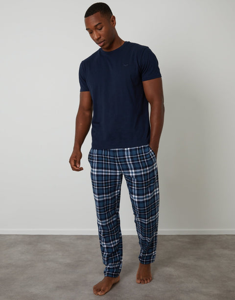 Threadbare Pyjama Set in Navy Check - full body
