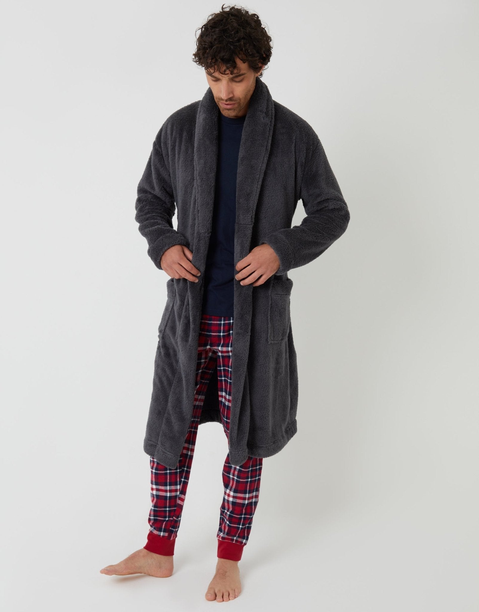 Threadbare Robes Threadbare Men's Borg Dressing Gown in Charcoal Grey